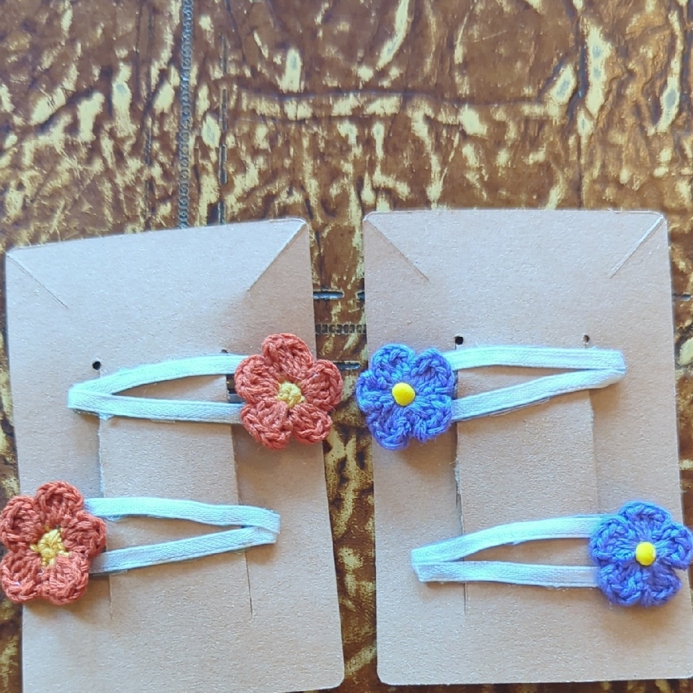 Hand Crafted Floral Hair Clips - Orange and Blue
